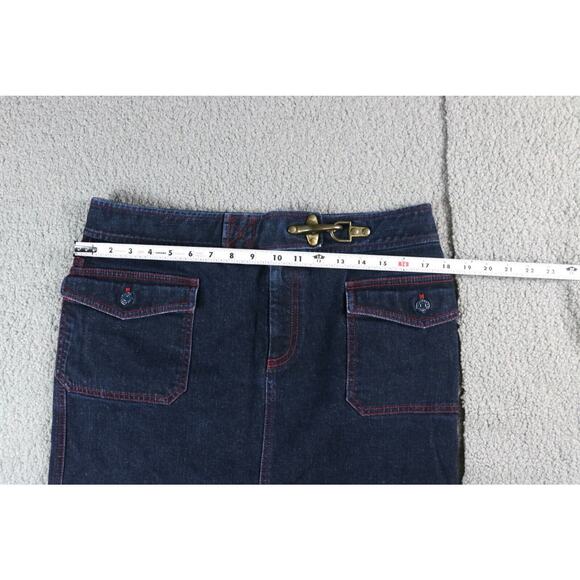 LAUREN JEANS CO Ralph Lauren Denim Skirt 12 Brass Clasp Red Stitching Pockets - Picture 5 of 5
